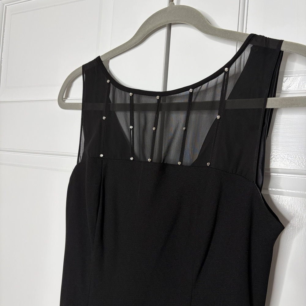 Evan-Picone Cocktail Dress Women 8 Black Sheer Studded Mesh Cowl Back A-Line